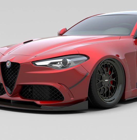 Alfa Romeo Giulia Quadrifoglio Sport Veloce Ti Sprint RWD AWD Lusso Base 2017-ON with Aftermarket Parts - Front Canards Carbon Fiber/FRP from SPECTER PLUS