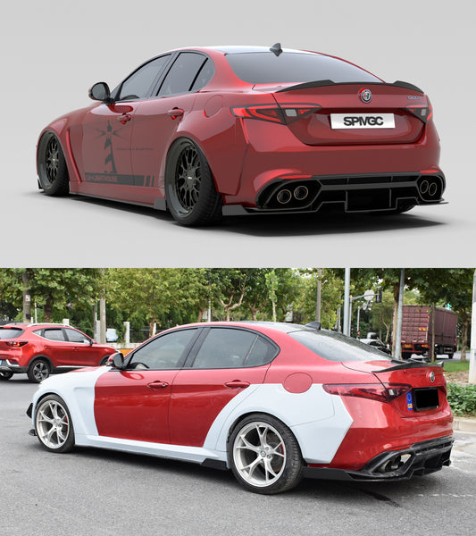 Alfa Romeo Giulia Veloce Ti Sprint RWD AWD Lusso Base 2017-ON with Aftermarket Parts - Rear Diffuser & Underboard Carbon Fiber / FRP from SPECTER PLUS