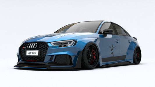 Audi RS3 8V.5 2018 2019 2020 with Aftermarket Parts - Side Skirts & Side Skirts Extentions Carbon Fiber / FRP from SPECTER PLUS