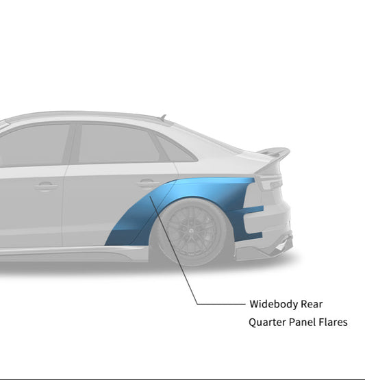 Audi RS3 S3 A3 8V/8V.5 2014 2015 2016 2017 2018 2019 2020 with Aftermarket Parts - Widebody Rear Quarter Panel Flares Carbon Fiber / FRP from SPECTER PLUS