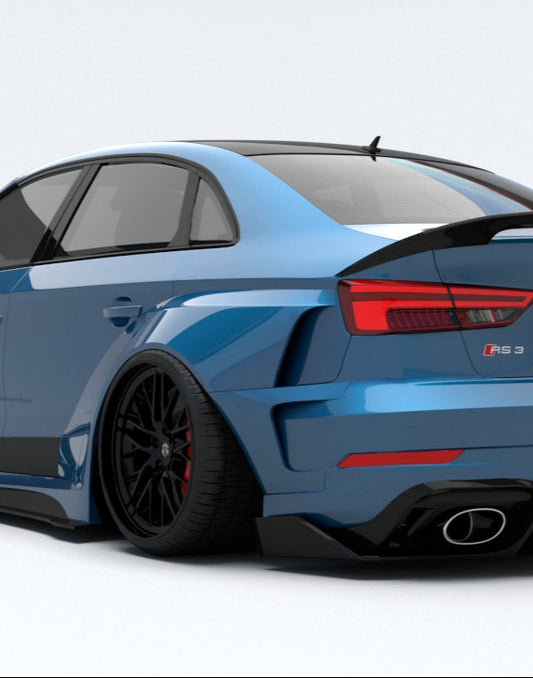 Audi RS3 S3 A3 8V/8V.5 2014 2015 2016 2017 2018 2019 2020 with Aftermarket Parts - Widebody Rear Quarter Panel Flares Carbon Fiber / FRP from SPECTER PLUS