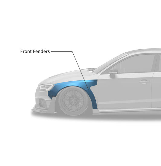Audi RS3 8V.5 2018 2019 2020 with Aftermarket Parts - Widebody Front Fenders Flares Carbon Fiber / FRP from SPECTER PLUS