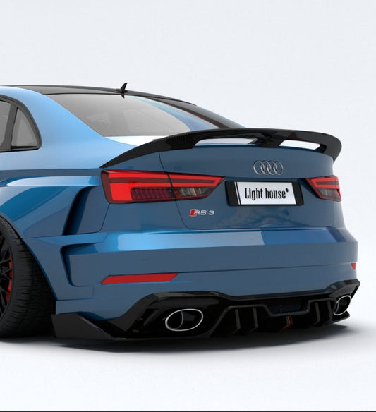 Audi RS3 S3 A3 8V/8V.5 2014 2015 2016 2017 2018 2019 2020 with Aftermarket Parts - Rear Lip Spoiler Carbon Fiber / FRP from SPECTER PLUS