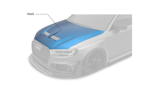 Audi RS3 8V.5 2018 2019 2020 with Aftermarket Parts - Hood Carbon Fiber / FRP from SPECTER PLUS
