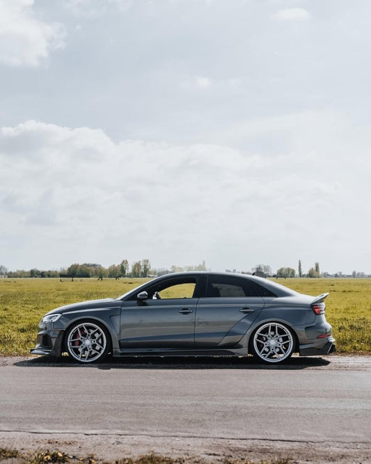 Audi RS3 8V.5 2018 2019 2020 with Aftermarket Parts - Side Skirts & Side Skirts Extentions Carbon Fiber / FRP from SPECTER PLUS