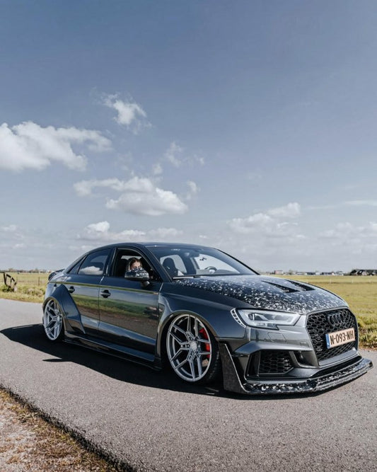 Audi RS3 8V.5 2018 2019 2020 with Aftermarket Parts - Side Skirts & Side Skirts Extentions Carbon Fiber / FRP from SPECTER PLUS
