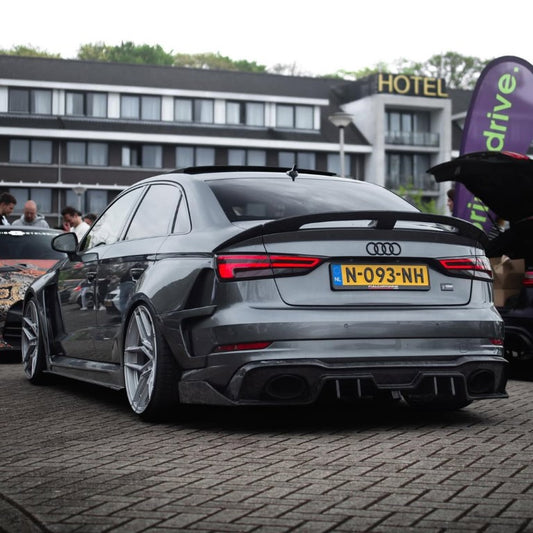 Audi RS3 8V.5 2018 2019 2020 with Aftermarket Parts - Side Skirts & Side Skirts Extentions Carbon Fiber / FRP from SPECTER PLUS