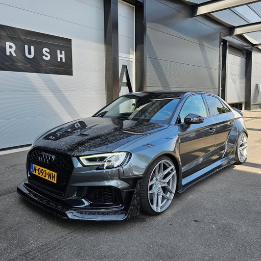 Audi RS3 S3 A3 8V/8V.5 2014 2015 2016 2017 2018 2019 2020 with Aftermarket Parts - Widebody Rear Quarter Panel Flares Carbon Fiber / FRP from SPECTER PLUS