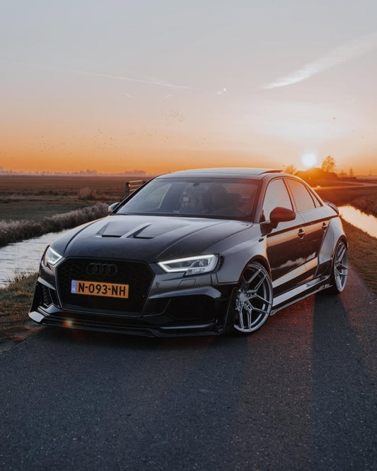 Audi RS3 S3 A3 8V/8V.5 2014 2015 2016 2017 2018 2019 2020 with Aftermarket Parts - Widebody Rear Quarter Panel Flares Carbon Fiber / FRP from SPECTER PLUS