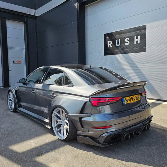 Audi RS3 S3 A3 8V/8V.5 2014 2015 2016 2017 2018 2019 2020 with Aftermarket Parts - Rear Lip Spoiler Carbon Fiber / FRP from SPECTER PLUS