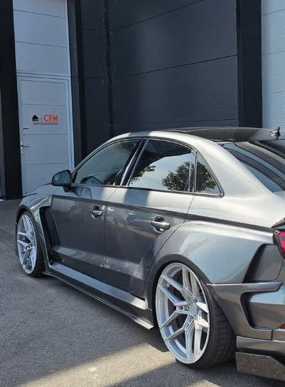 Audi RS3 8V.5 2018 2019 2020 with Aftermarket Parts - Side Skirts & Side Skirts Extentions Carbon Fiber / FRP from SPECTER PLUS