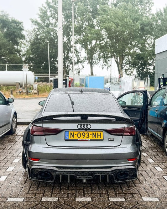 Audi RS3 S3 A3 8V/8V.5 2014 2015 2016 2017 2018 2019 2020 with Aftermarket Parts - Rear Lip Spoiler Carbon Fiber / FRP from SPECTER PLUS
