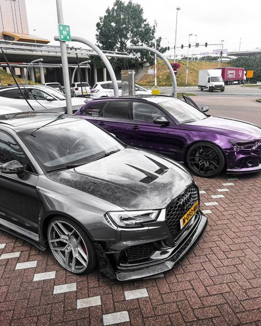 Audi RS3 S3 A3 8V/8V.5 2014 2015 2016 2017 2018 2019 2020 with Aftermarket Parts - Widebody Rear Quarter Panel Flares Carbon Fiber / FRP from SPECTER PLUS