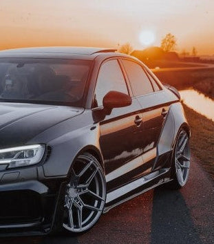Audi RS3 8V.5 2018 2019 2020 with Aftermarket Parts - Side Skirts & Side Skirts Extentions Carbon Fiber / FRP from SPECTER PLUS