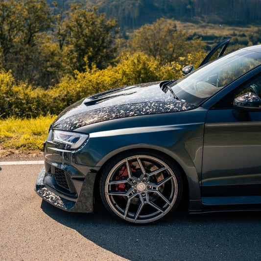 Audi RS3 S3 A3 8V/8V.5 2014 2015 2016 2017 2018 2019 2020 with Aftermarket Parts - Widebody Rear Quarter Panel Flares Carbon Fiber / FRP from SPECTER PLUS