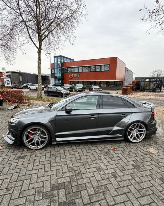 Audi RS3 S3 A3 8V/8V.5 2014 2015 2016 2017 2018 2019 2020 with Aftermarket Parts - Widebody Rear Quarter Panel Flares Carbon Fiber / FRP from SPECTER PLUS