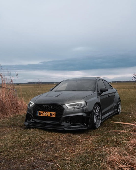 Audi RS3 8V.5 2018 2019 2020 with Aftermarket Parts - Side Skirts & Side Skirts Extentions Carbon Fiber / FRP from SPECTER PLUS