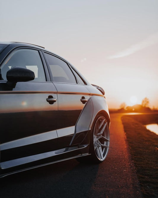 Audi RS3 S3 A3 8V/8V.5 2014 2015 2016 2017 2018 2019 2020 with Aftermarket Parts - Widebody Rear Quarter Panel Flares Carbon Fiber / FRP from SPECTER PLUS