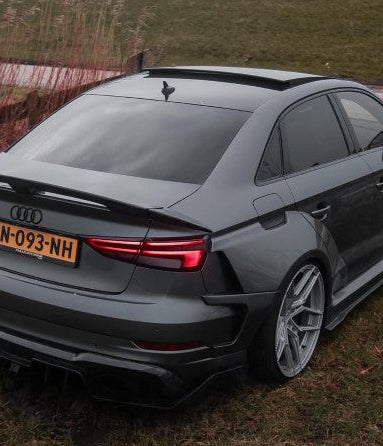 Audi RS3 S3 A3 8V/8V.5 2014 2015 2016 2017 2018 2019 2020 with Aftermarket Parts - Widebody Rear Quarter Panel Flares Carbon Fiber / FRP from SPECTER PLUS