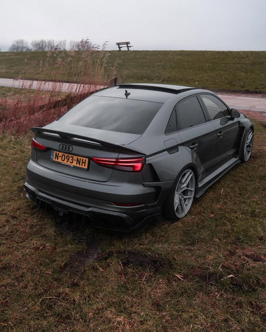 Audi RS3 8V.5 2018 2019 2020 with Aftermarket Parts - Side Skirts & Side Skirts Extentions Carbon Fiber / FRP from SPECTER PLUS