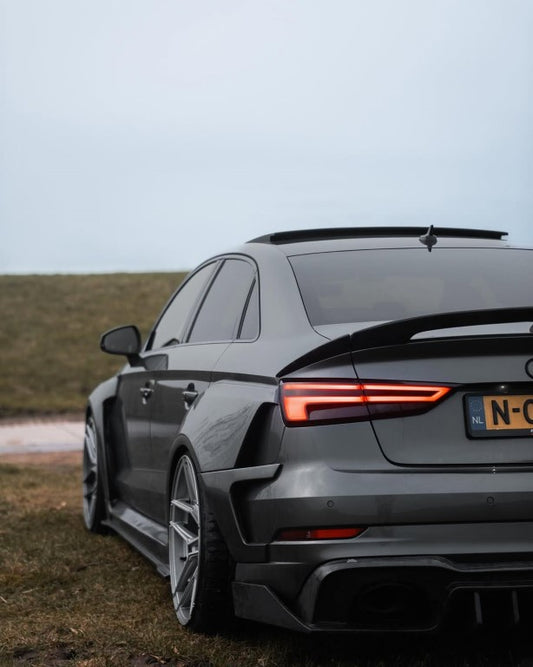 Audi RS3 S3 A3 8V/8V.5 2014 2015 2016 2017 2018 2019 2020 with Aftermarket Parts - Widebody Rear Quarter Panel Flares Carbon Fiber / FRP from SPECTER PLUS
