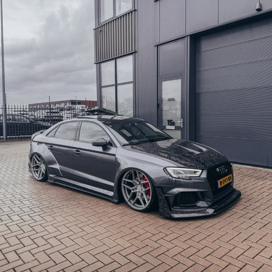 Audi RS3 8V.5 2018 2019 2020 with Aftermarket Parts - Side Skirts & Side Skirts Extentions Carbon Fiber / FRP from SPECTER PLUS