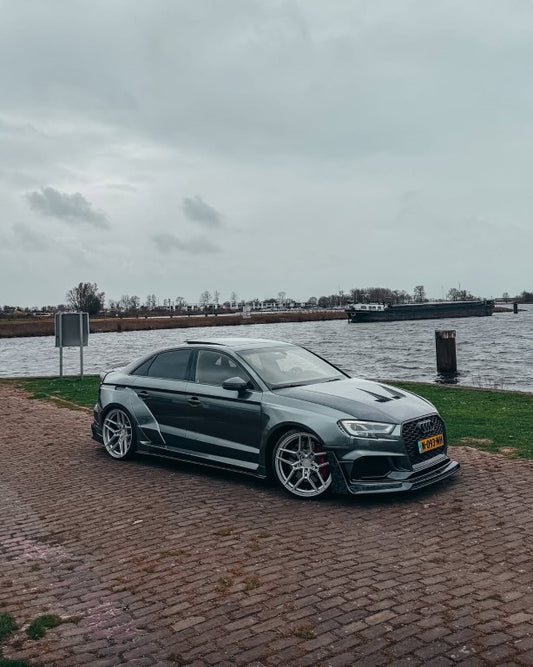 Audi RS3 8V.5 2018 2019 2020 with Aftermarket Parts - Side Skirts & Side Skirts Extentions Carbon Fiber / FRP from SPECTER PLUS
