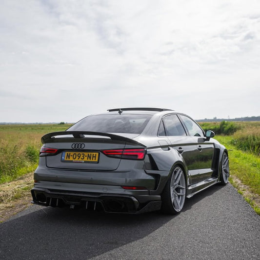 Audi RS3 S3 A3 8V/8V.5 2014 2015 2016 2017 2018 2019 2020 with Aftermarket Parts - Rear Lip Spoiler Carbon Fiber / FRP from SPECTER PLUS