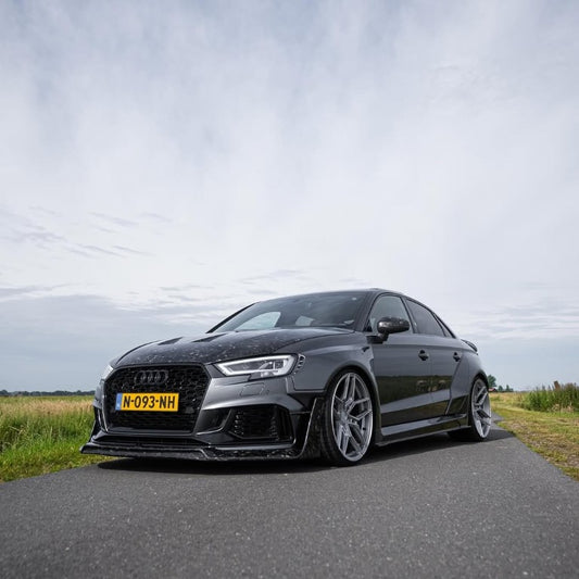 Audi RS3 8V.5 2018 2019 2020 with Aftermarket Parts - Side Skirts & Side Skirts Extentions Carbon Fiber / FRP from SPECTER PLUS