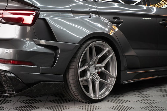 Audi RS3 S3 A3 8V/8V.5 2014 2015 2016 2017 2018 2019 2020 with Aftermarket Parts - Widebody Rear Quarter Panel Flares Carbon Fiber / FRP from SPECTER PLUS