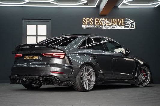 Audi RS3 S3 A3 8V/8V.5 2014 2015 2016 2017 2018 2019 2020 with Aftermarket Parts - Widebody Rear Quarter Panel Flares Carbon Fiber / FRP from SPECTER PLUS