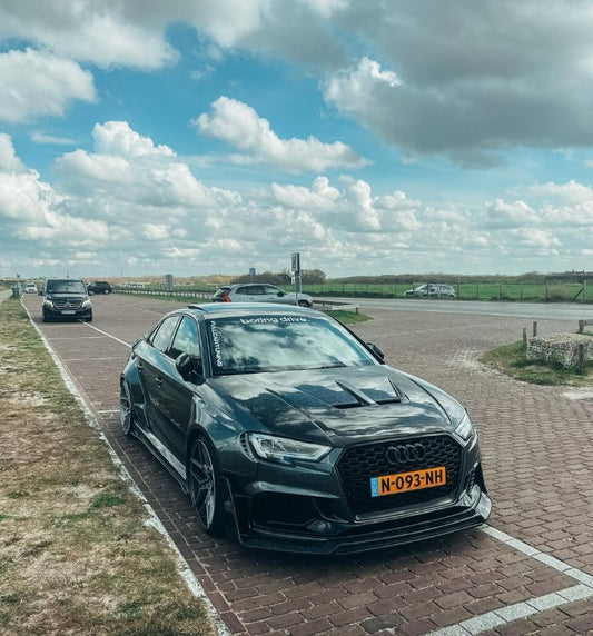 Audi RS3 8V.5 2018 2019 2020 with Aftermarket Parts - V1 Front Lip Carbon Fiber / FRP from SPECTER PLUS