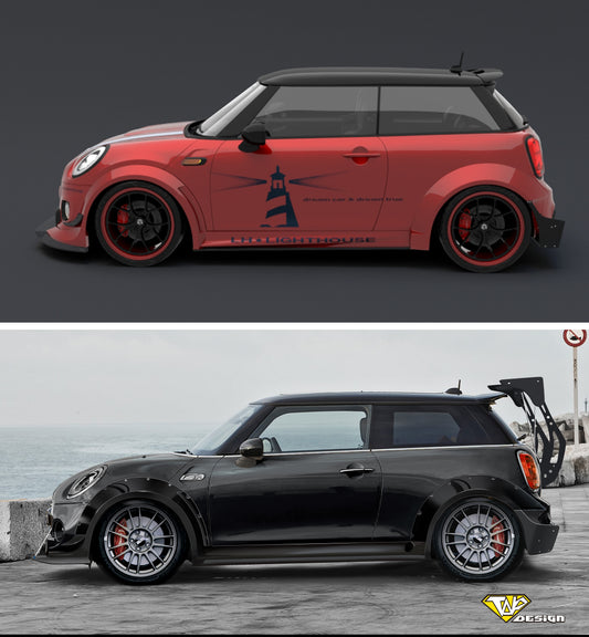 MINI Cooper JCW (John Cooper Works) Base S F56 LCI 2022-ON with Aftermarket Parts - Upper Side Skirts & Side Skirts Extentions Carbon Fiber / FRP from SPECTER PLUS