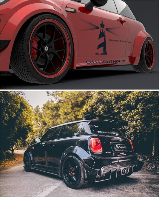MINI Cooper JCW (John Cooper Works) Base S F56 LCI 2022-ON with Aftermarket Parts - Upper Side Skirts & Side Skirts Extentions Carbon Fiber / FRP from SPECTER PLUS