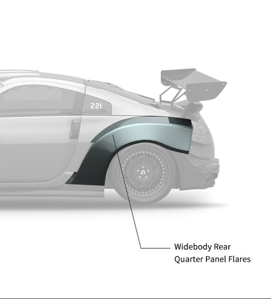 Nissan 350Z Nismo Performance Anniversary Grand Touring Base Fairlady Z Z33 2003 2004 2005 2006 2007 2008 2009 with Aftermarket Parts - Widebody Rear Quarter Panel Flares FRP / Carbon Fiber from SPECTER PLUS