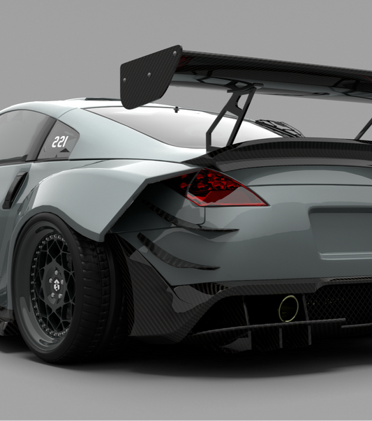 Nissan 350Z Nismo Performance Anniversary Grand Touring Base Fairlady Z Z33 2003 2004 2005 2006 2007 2008 2009 with Aftermarket Parts - Rear Canards Carbon Fiber / FRP from SPECTER PLUS