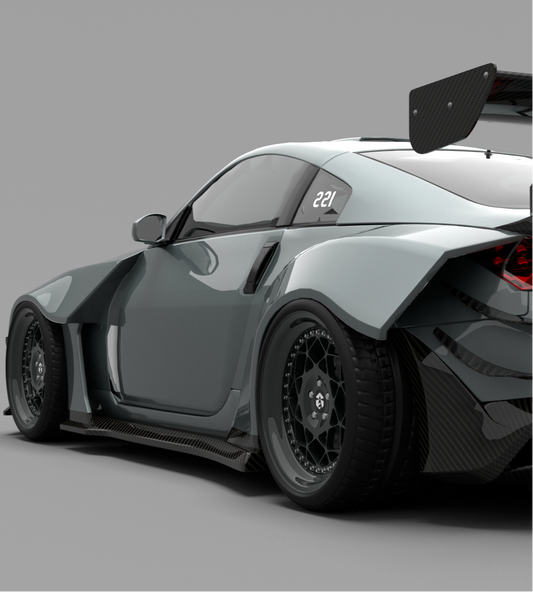 Nissan 350Z Nismo Performance Anniversary Grand Touring Base Fairlady Z Z33 2003 2004 2005 2006 2007 2008 2009 with Aftermarket Parts - Widebody Rear Quarter Panel Flares FRP / Carbon Fiber from SPECTER PLUS