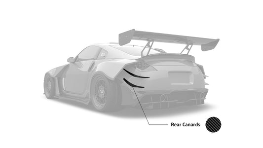 Nissan 350Z Nismo Performance Anniversary Grand Touring Base Fairlady Z Z33 2003 2004 2005 2006 2007 2008 2009 with Aftermarket Parts - Rear Canards Carbon Fiber / FRP from SPECTER PLUS