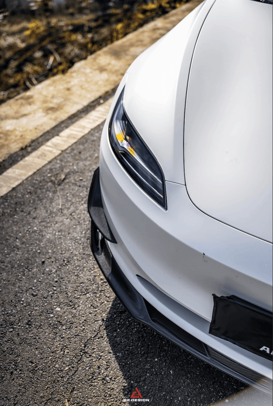 Tesla Model 3 Highland 2024-ON with Aftermarket Parts - AE Style Front Canards Carbon Fiber from ArmorExtend
