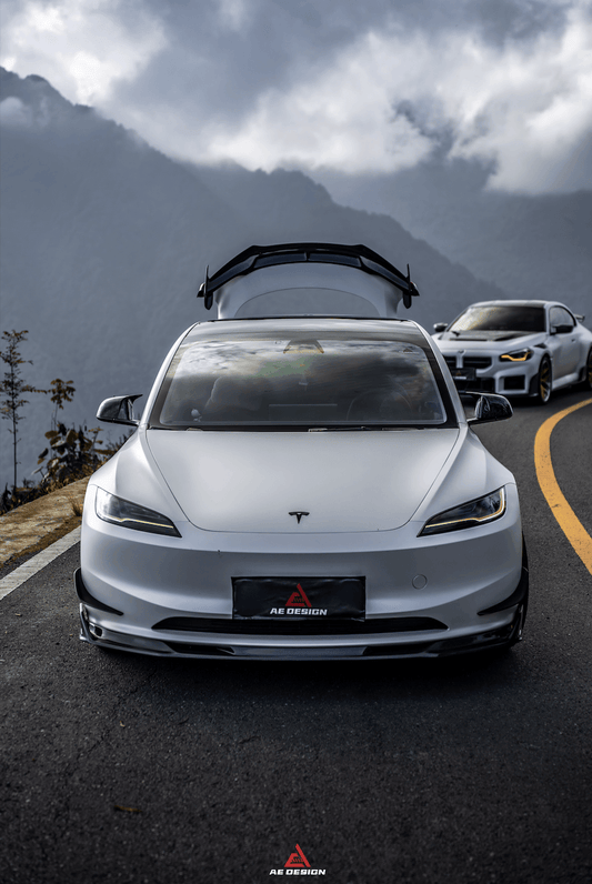 Tesla Model 3 Highland 2024-ON with Aftermarket Parts - AE Style Front Lip Carbon Fiber from ArmorExtend