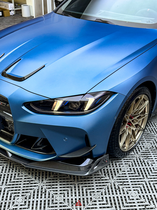BMW M3 G80 G81 2021 2022 2023 2024 & M4 G82 G83 2021 2022 2023 2024 with Aftermarket Parts - AE Style Front Canards Carbon Fiber from ArmorExtend