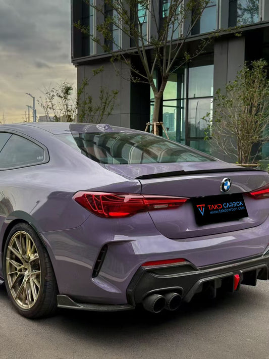 BMW 4 Series 430i (with M-package bumper, does not fit base model) M440i G22 G23 2020-ON with Aftermarket Parts - Rear Diffuser & Canards Pre-preg Carbon Fiber from TAKD Carbon