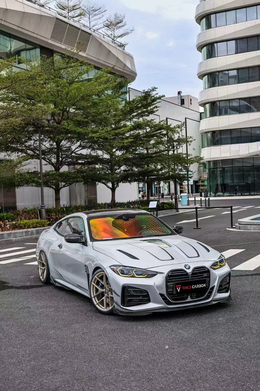 BMW 4 Series 430i M440i G22 G23 2020-ON & 4 Series Gran Coupe M440i 430i (with M-package bumper,Does not fit base model) G26 2022-ON & I4 M50 / e Drive 40 (with M-package bumper,Does not fit base model) G26 2022-ON with Aftermarket Parts - Side Skirts Pre-preg Carbon Fiber from TAKD Carbon