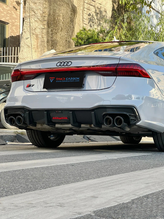 Audi S7 A7 (with s-line bumper) C8 2019 2020 2021 2022 2023 2024 with Aftermarket Parts - Rear Diffuser Pre-preg Carbon Fiber from TAKD Carbon