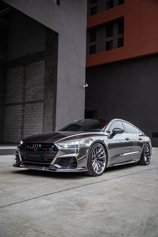 Audi S7 A7 (with s-line bumper) C8 2019 2020 2021 2022 2023 2024 with Aftermarket Parts - Front Lip Pre-preg Carbon Fiber from TAKD Carbon