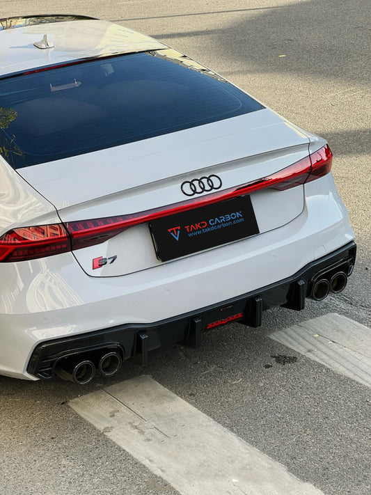 Audi S7 A7 (with s-line bumper) C8 2019 2020 2021 2022 2023 2024 with Aftermarket Parts - Rear Diffuser Pre-preg Carbon Fiber from TAKD Carbon