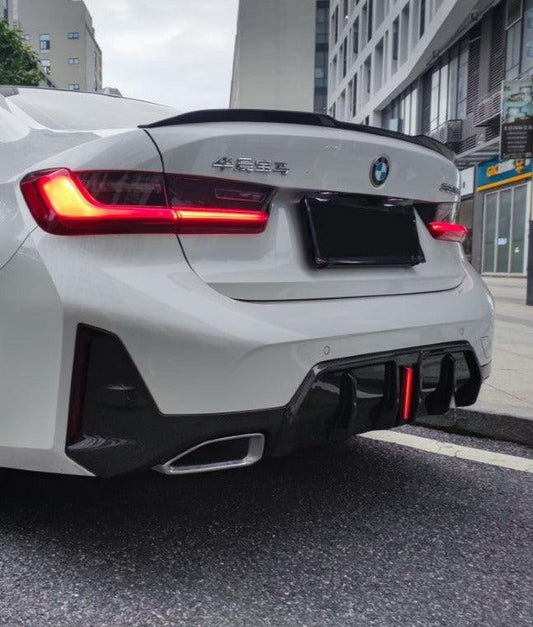BMW 3 Series 330i (with M-package bumper,Does not fit base model) M340i G20 G28 LCI 2023-ON with Aftermarket Parts - V2 Style Rear Diffuser & Canards Pre-preg Carbon Fiber from TAKD Carbon