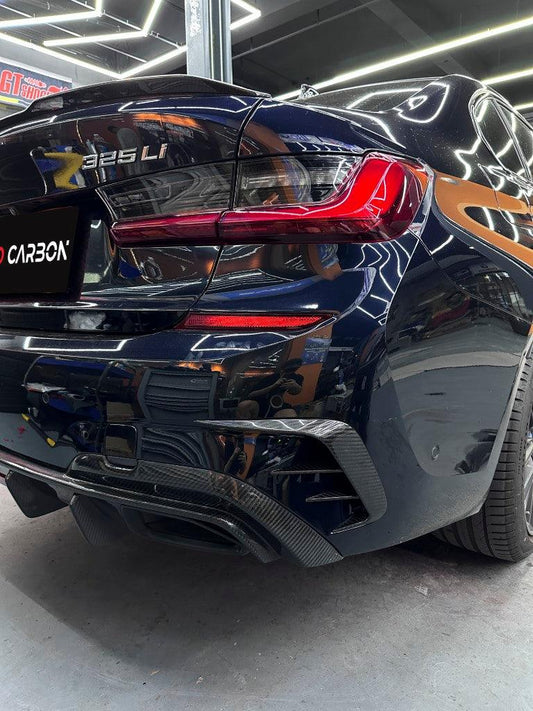 BMW 3 Series 330i (with M-package bumper,Does not fit base model) M340i G20 G21 Pre-LCI 2019 2020 2021 2022 with Aftermarket Parts - Rear Bumper Canards Pre-preg Carbon Fiber from TAKD Carbon