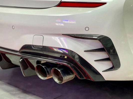 BMW 3 Series 330i (with M-package bumper,Does not fit base model) M340i G20 G21 Pre-LCI 2019 2020 2021 2022 with Aftermarket Parts - Rear Bumper Canards Pre-preg Carbon Fiber from TAKD Carbon