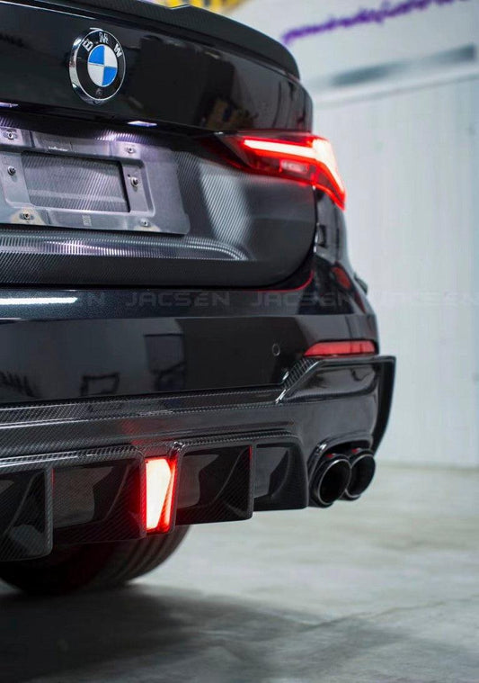 BMW 4 series 430i (with M-package bumper, Does not fit base model) M440i G22 G23 2020-ON with Aftermarket Parts - V2 Style Rear Diffuser & Canards Pre-preg Carbon Fiber from TAKD Carbon